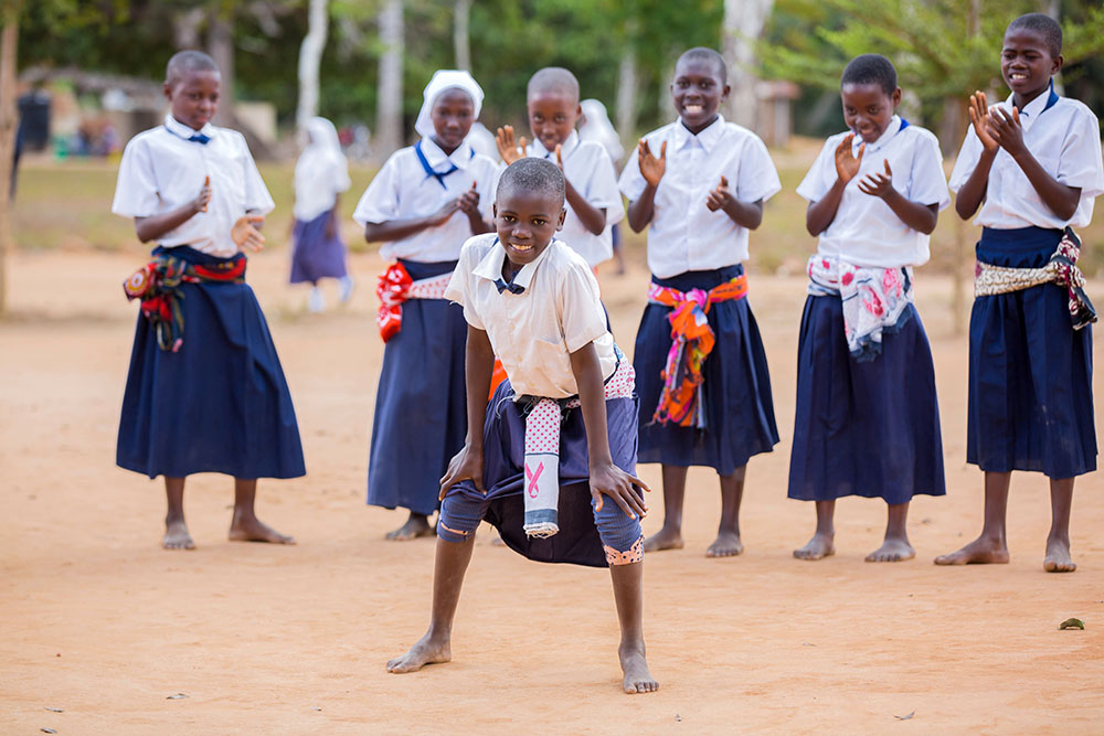 Girls play game at school in Kisarawe district, Tanzania