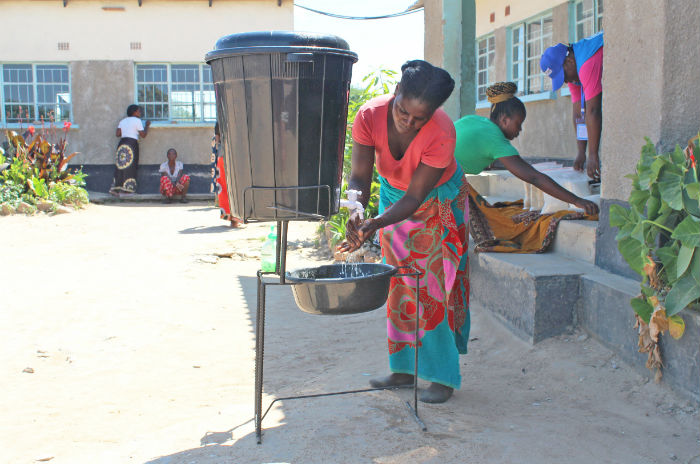 Handwashing facilities in place during food distribution in Zambia