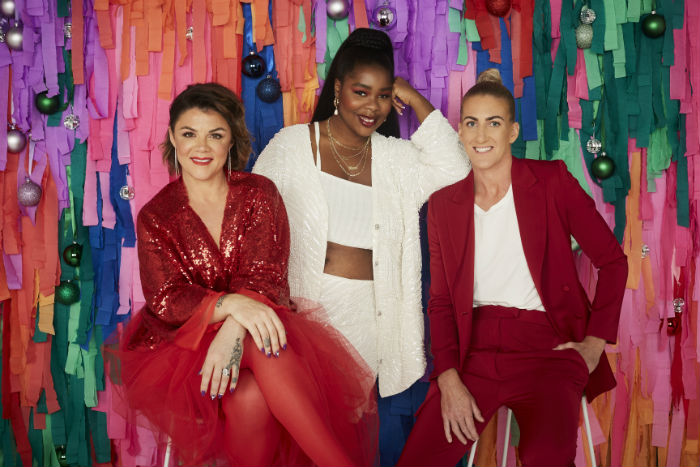 Comedian and writer Em Rusciano, DJ and influencer Flex Mami and rugby legend Ali Brigginshaw are reinventing Mrs Claus this Christmas!