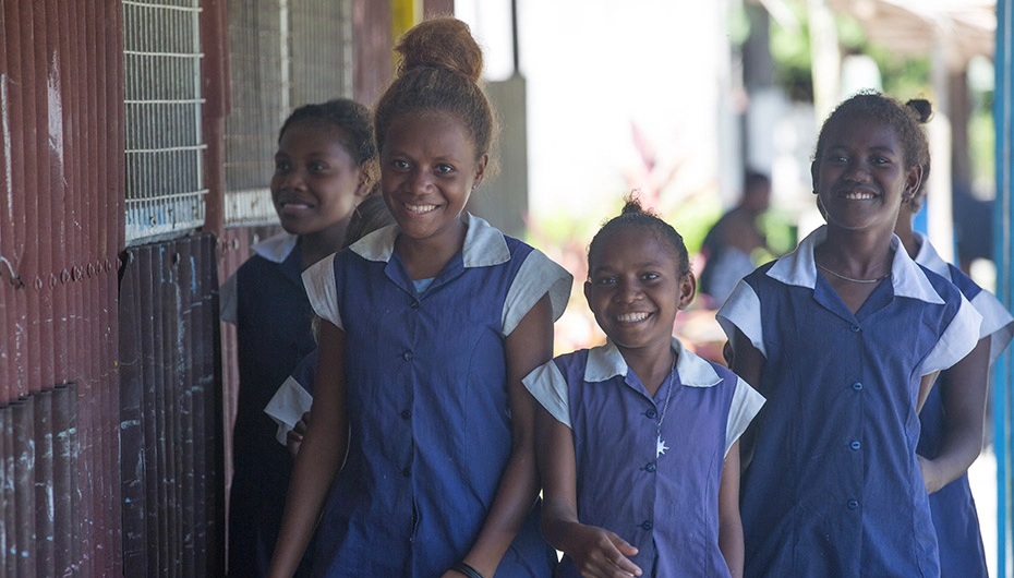 Girls on their way to class at school in West Guadalcanal, Solomon Islands