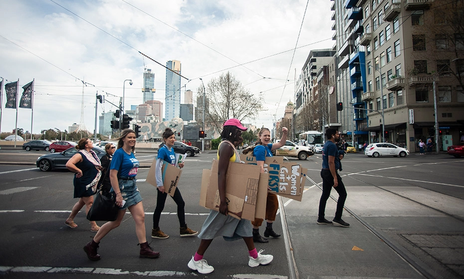Youth activists take part in climate strike action in Melbourne, Australia