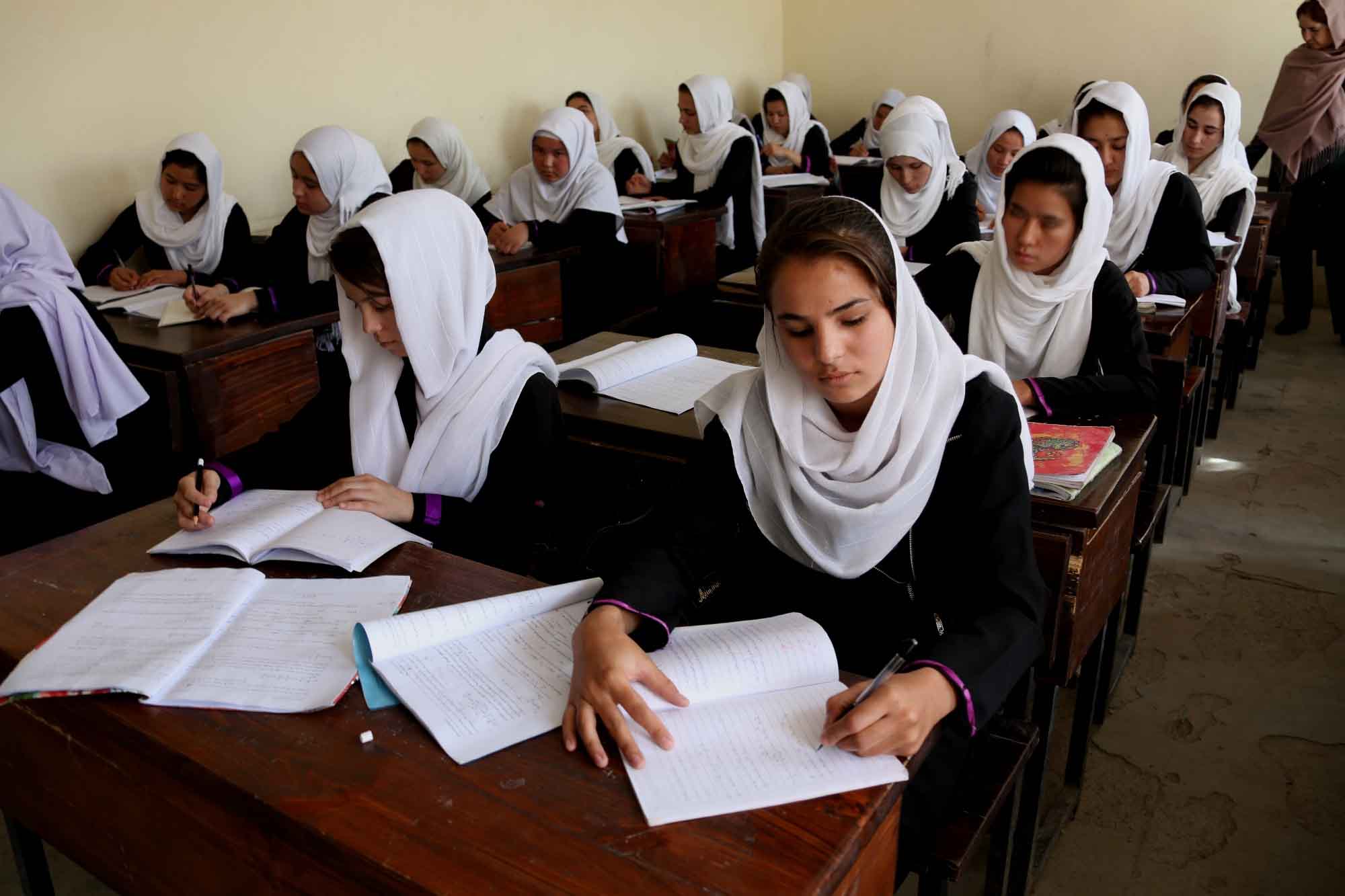 Girls studying in a classroom in Afghanistan