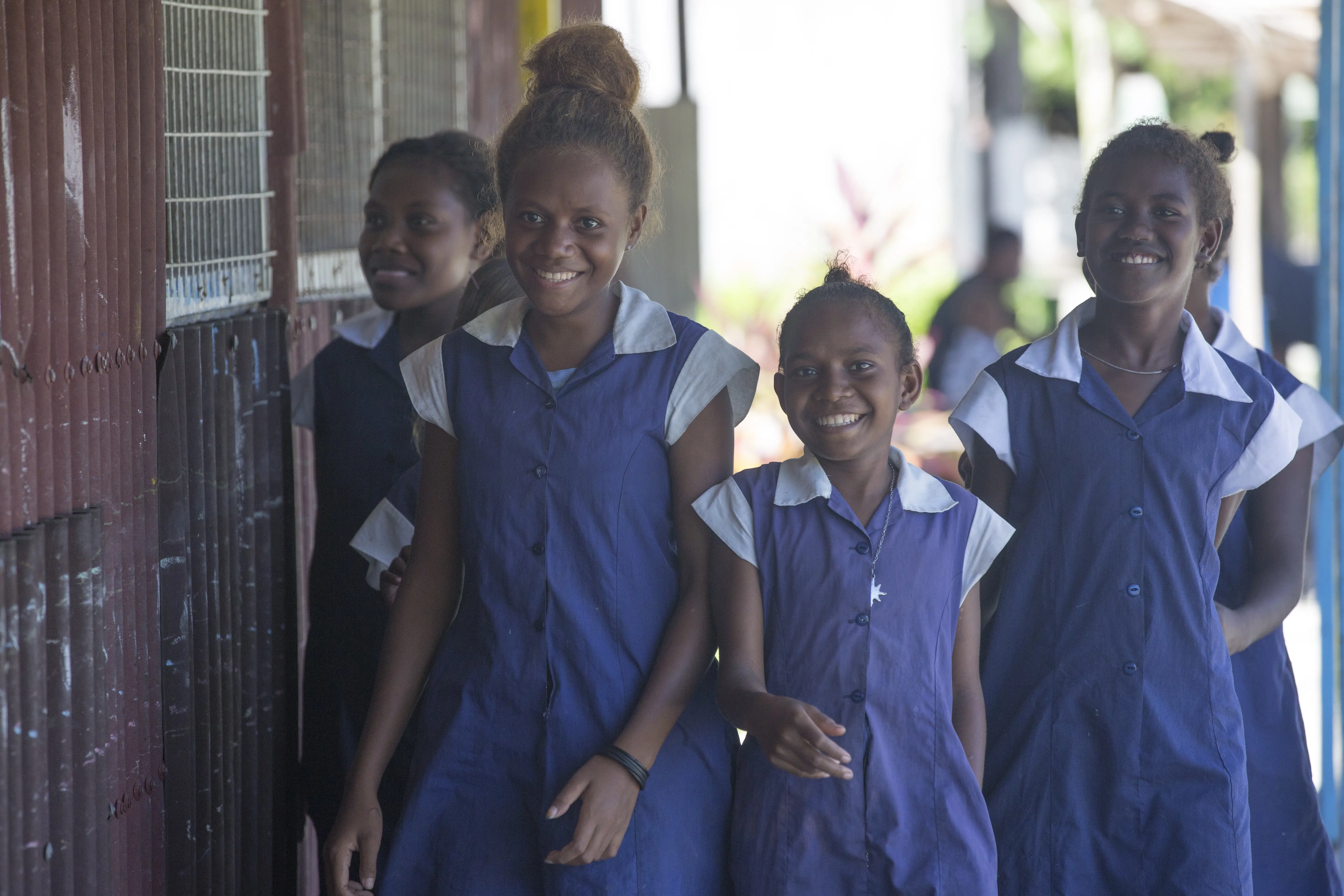 Girls on their way to class at school in West Guadalcanal