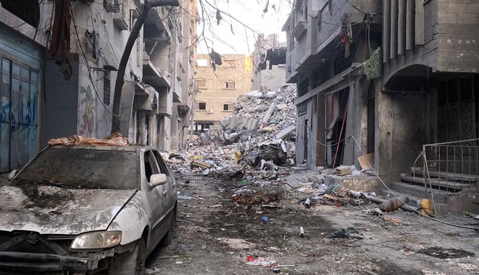 Blast damage on the streets of Gaza