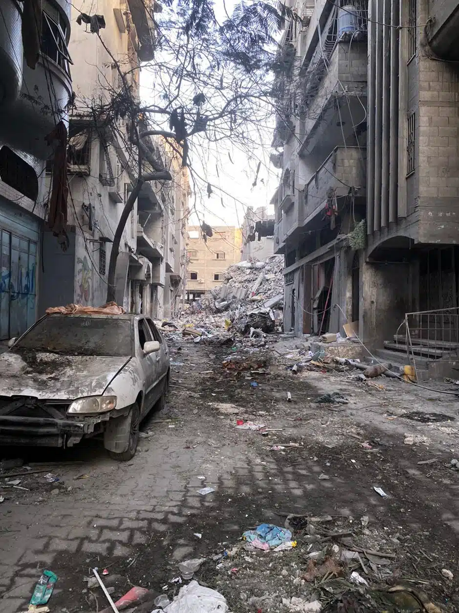 Blast damage on the streets of Gaza