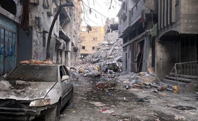 Blast damage on the streets of Gaza